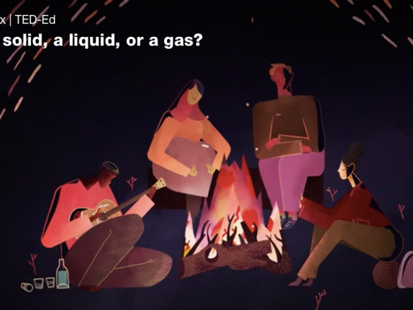 A still from a TED-Ed shows people sitting around a campfire.