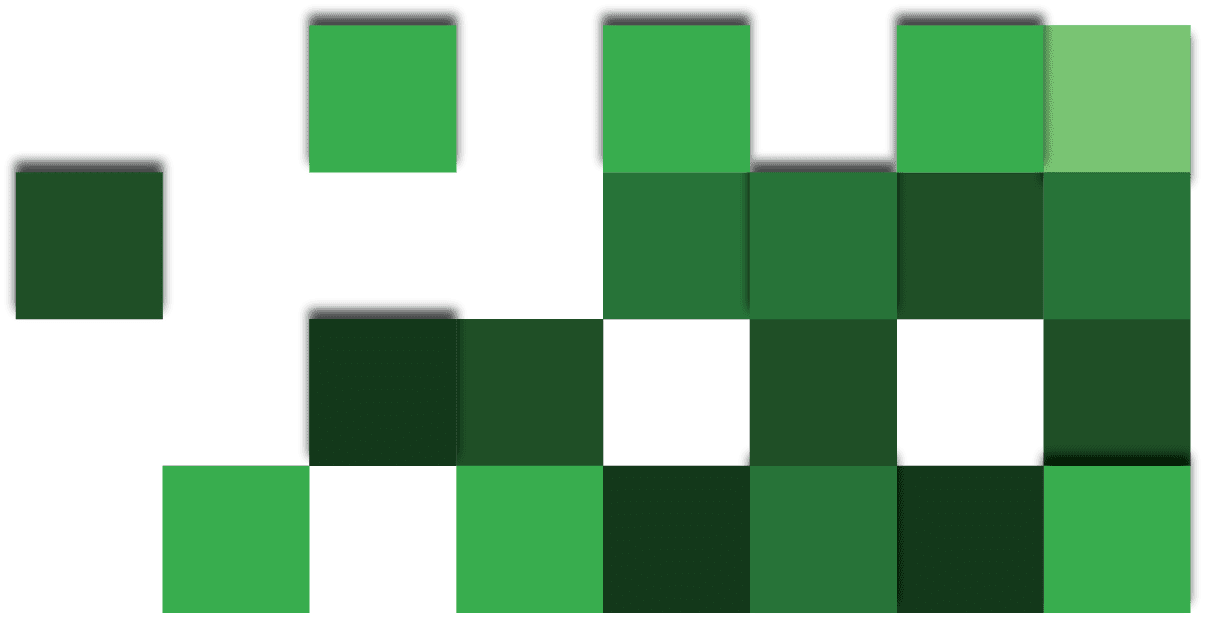Different colored green squares are scattered.
