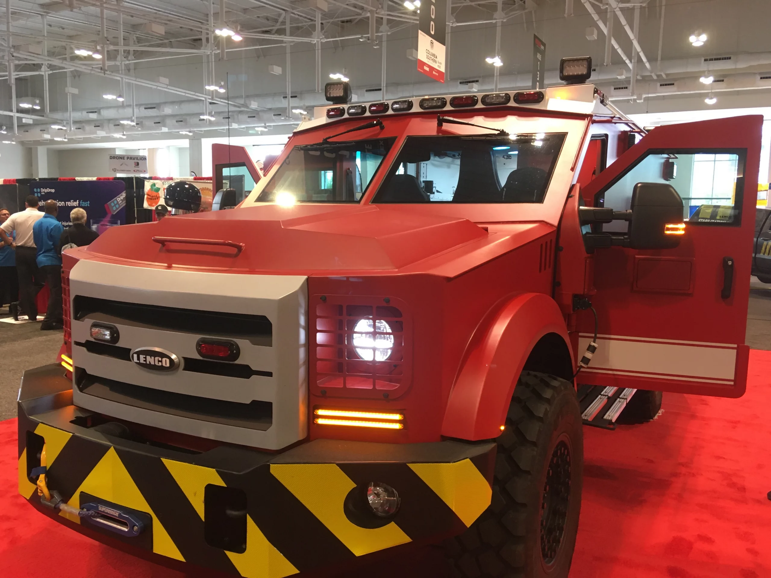 A Lenco fire truck is on display at the Firehouse Expo 2019.