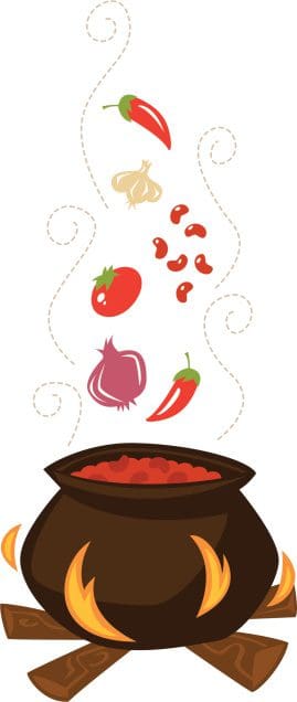 retro style chili pot with ingredients falling in